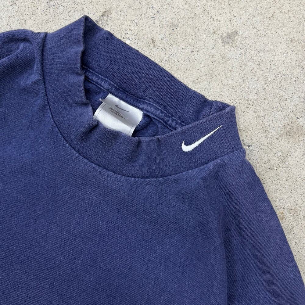 Vintage Y2K Nike Mock Neck Long Sleeve Shirt Navy Blue Embroider Swoosh L Sport - Picture 2 of 6